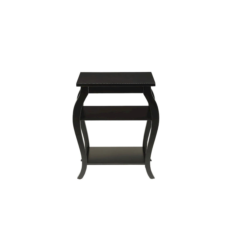 Table d'appoint à pattes arquées en bois noir à 2 étagères - 20 L x 18 P x 23 H