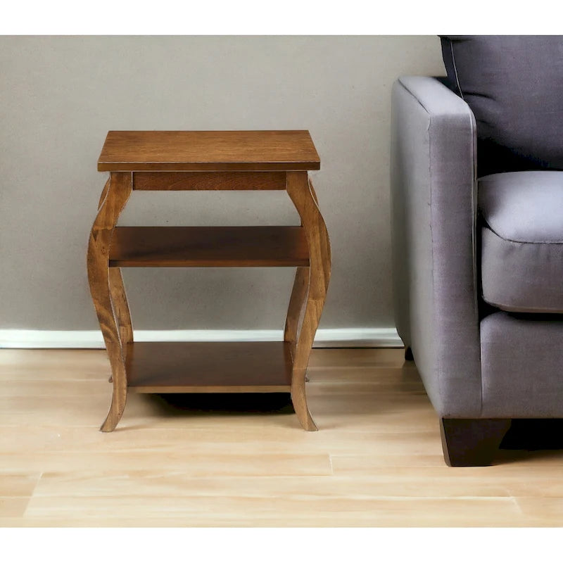 Table d'appoint à pattes arquées en bois noir à 2 étagères - 20 L x 18 P x 23 H