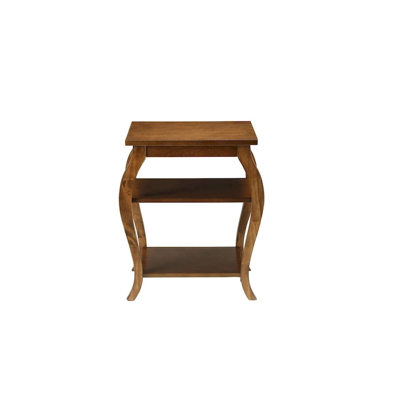 Table d'appoint à pattes arquées en bois noir à 2 étagères - 20 L x 18 P x 23 H