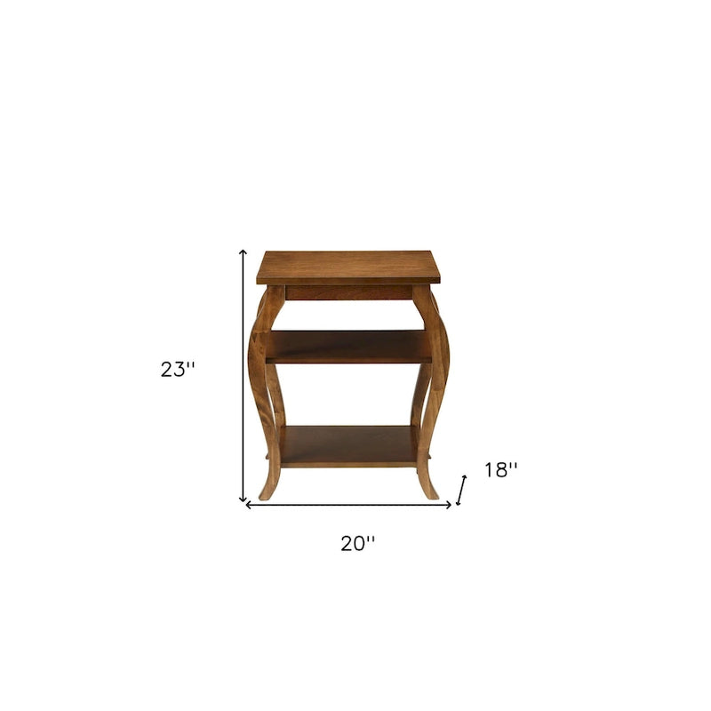 Table d'appoint à pattes arquées en bois noir à 2 étagères - 20 L x 18 P x 23 H