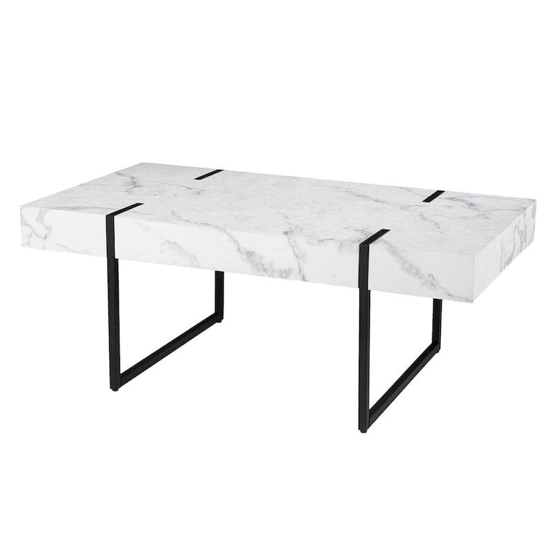 HomeRoots Table Basse Rectangulaire en Faux Marbre Blanc et Métal de 43 po - 43.25