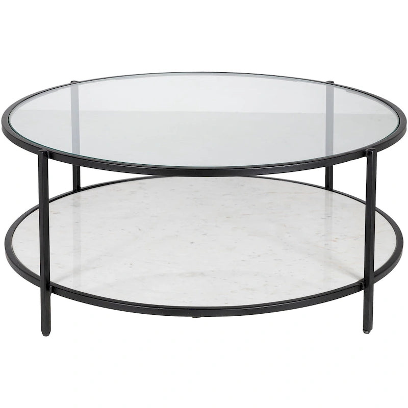 Table basse ronde en verre Alecsis - 35,5 cm H x 91,4 cm L x 91,4 cm P
