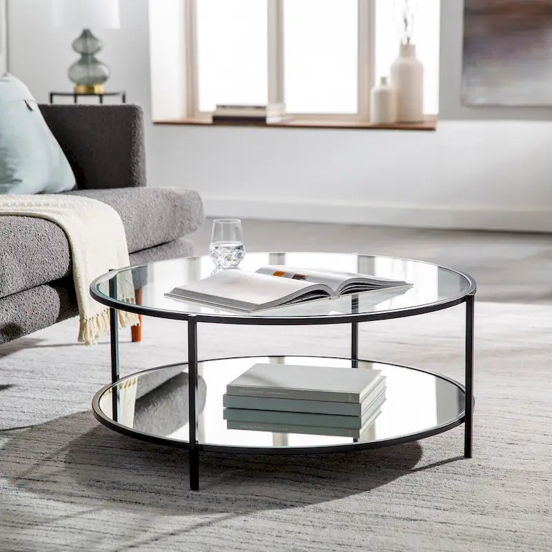 Table basse ronde en verre Alecsis - 35,5 cm H x 91,4 cm L x 91,4 cm P