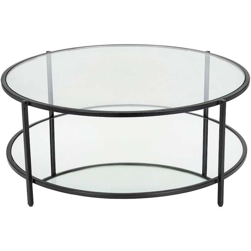 Table basse ronde en verre Alecsis - 35,5 cm H x 91,4 cm L x 91,4 cm P