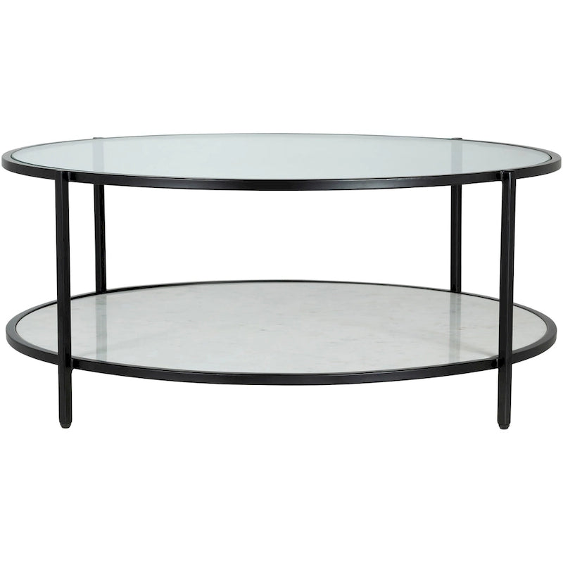 Table basse ronde en verre Alecsis - 35,5 cm H x 91,4 cm L x 91,4 cm P