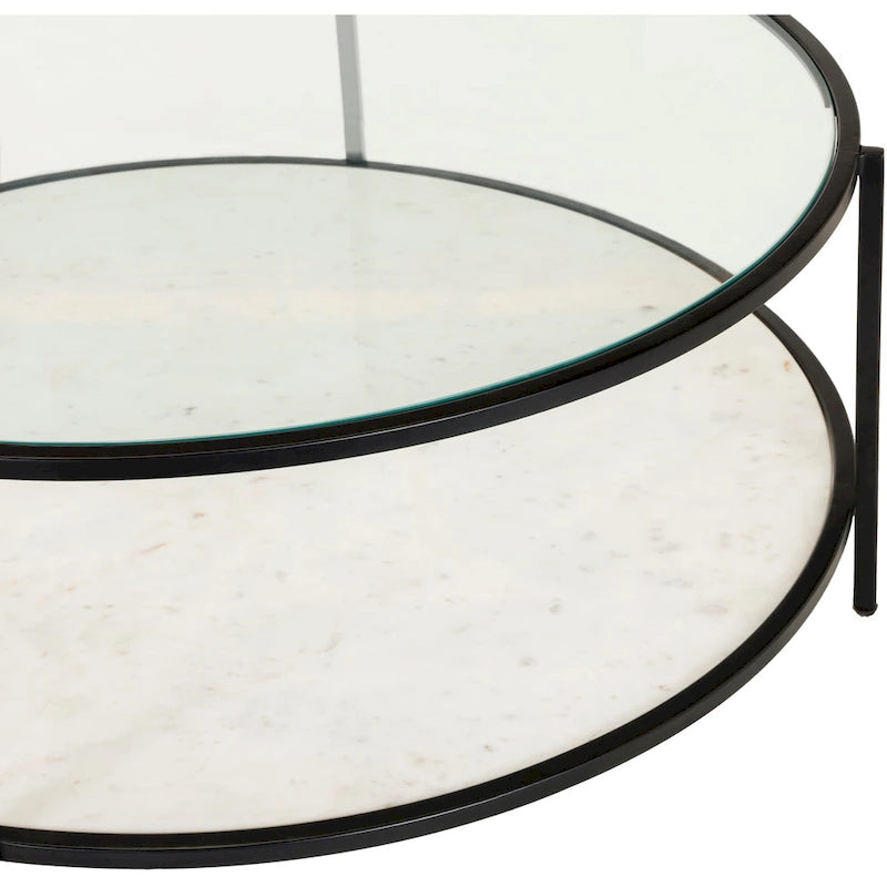 Table basse ronde en verre Alecsis - 35,5 cm H x 91,4 cm L x 91,4 cm P