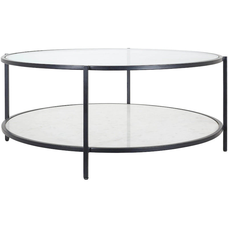 Table basse ronde en verre Alecsis - 35,5 cm H x 91,4 cm L x 91,4 cm P