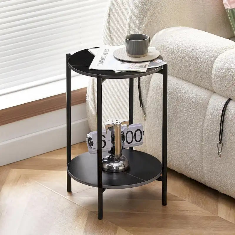 Table d'appoint/Table basse ronde à 2 niveaux avec plateau en marbre