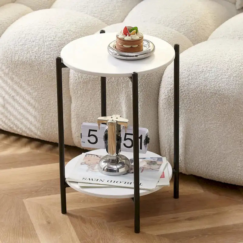 Table d'appoint/Table basse ronde à 2 niveaux avec plateau en marbre