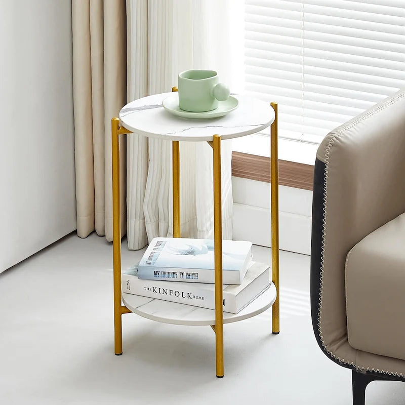 Table d'appoint/Table basse ronde à 2 niveaux avec plateau en marbre