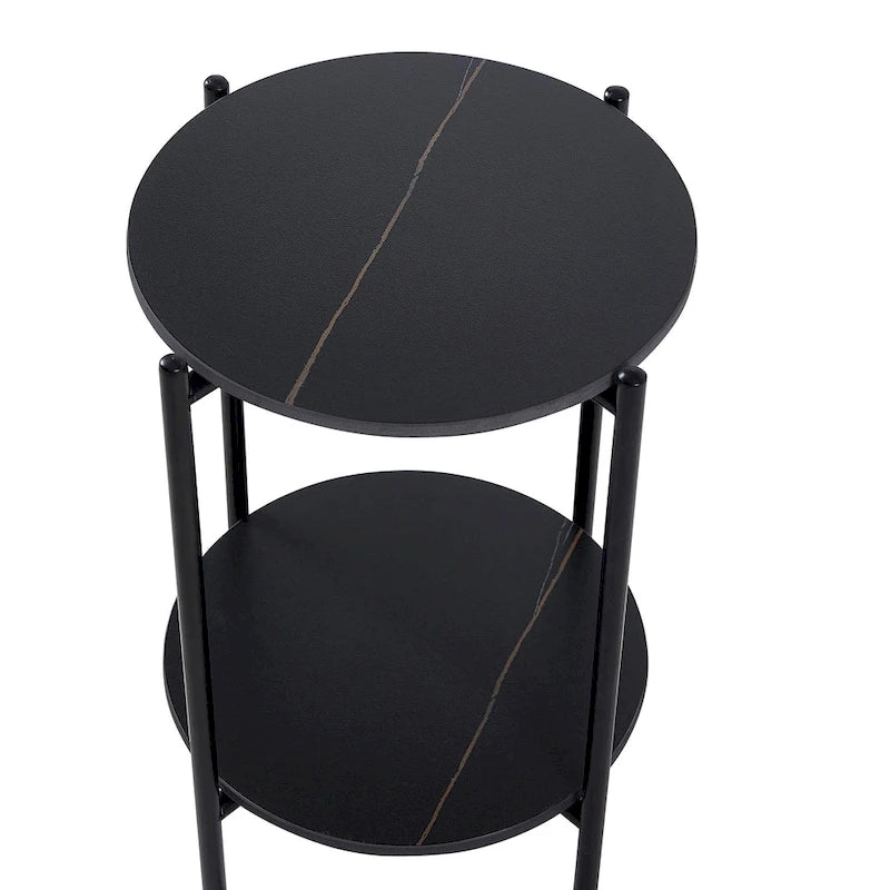 Table d'appoint/Table basse ronde à 2 niveaux avec plateau en marbre