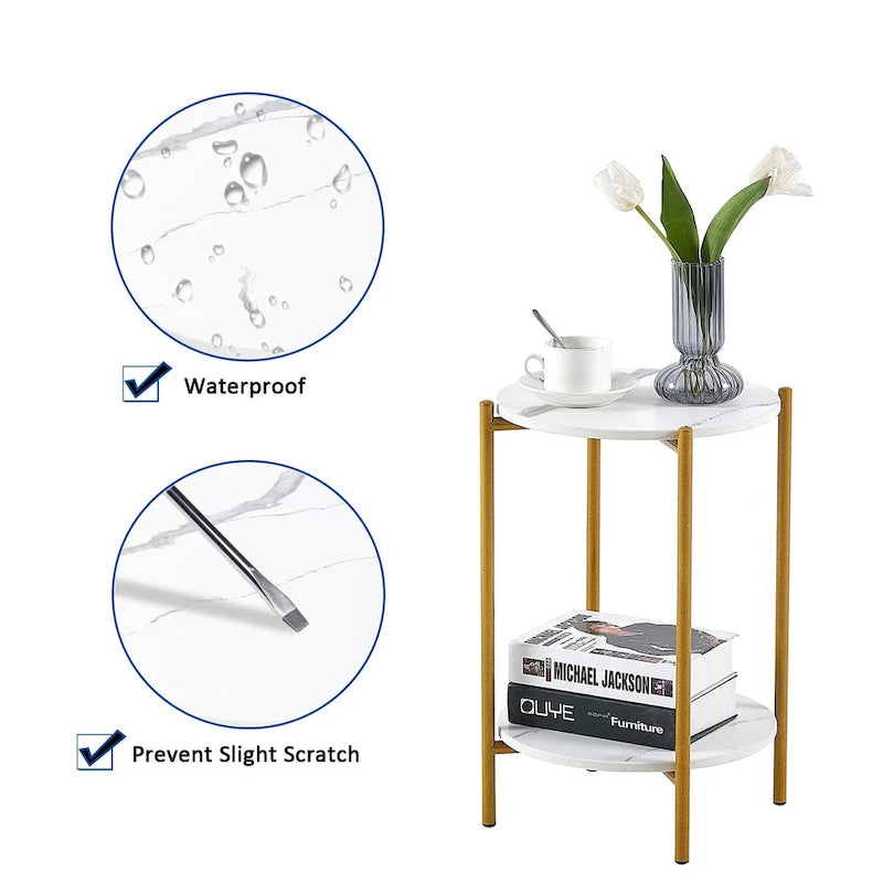 Table d'appoint/Table basse ronde à 2 niveaux avec plateau en marbre