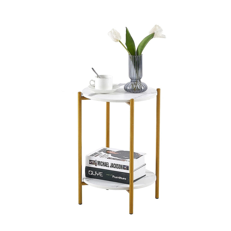 Table d'appoint/Table basse ronde à 2 niveaux avec plateau en marbre