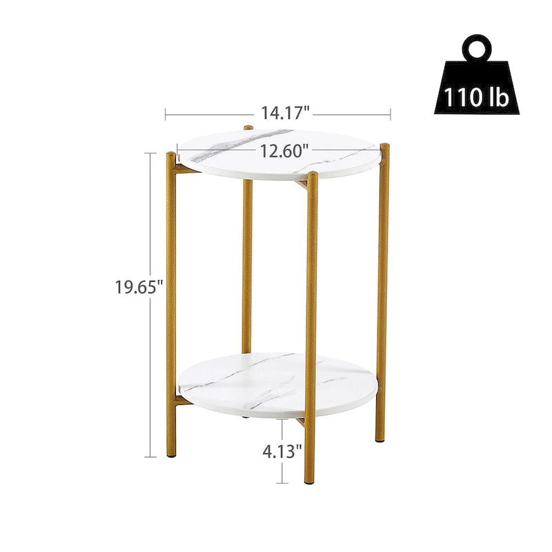 Table d'appoint/Table basse ronde à 2 niveaux avec plateau en marbre