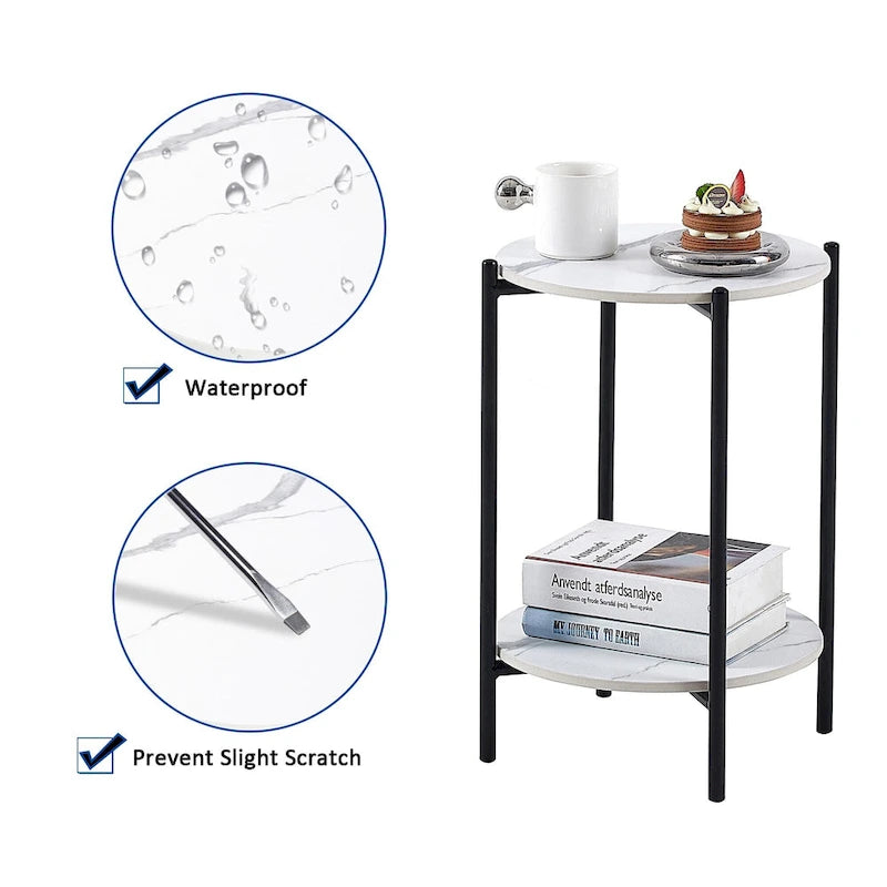Table d'appoint/Table basse ronde à 2 niveaux avec plateau en marbre