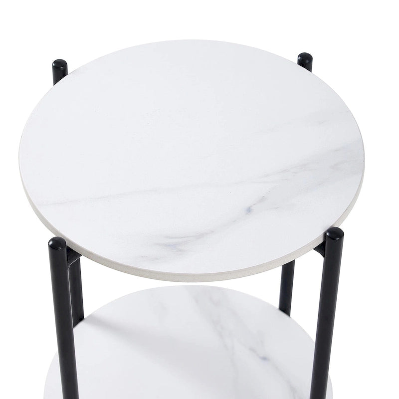 Table d'appoint/Table basse ronde à 2 niveaux avec plateau en marbre
