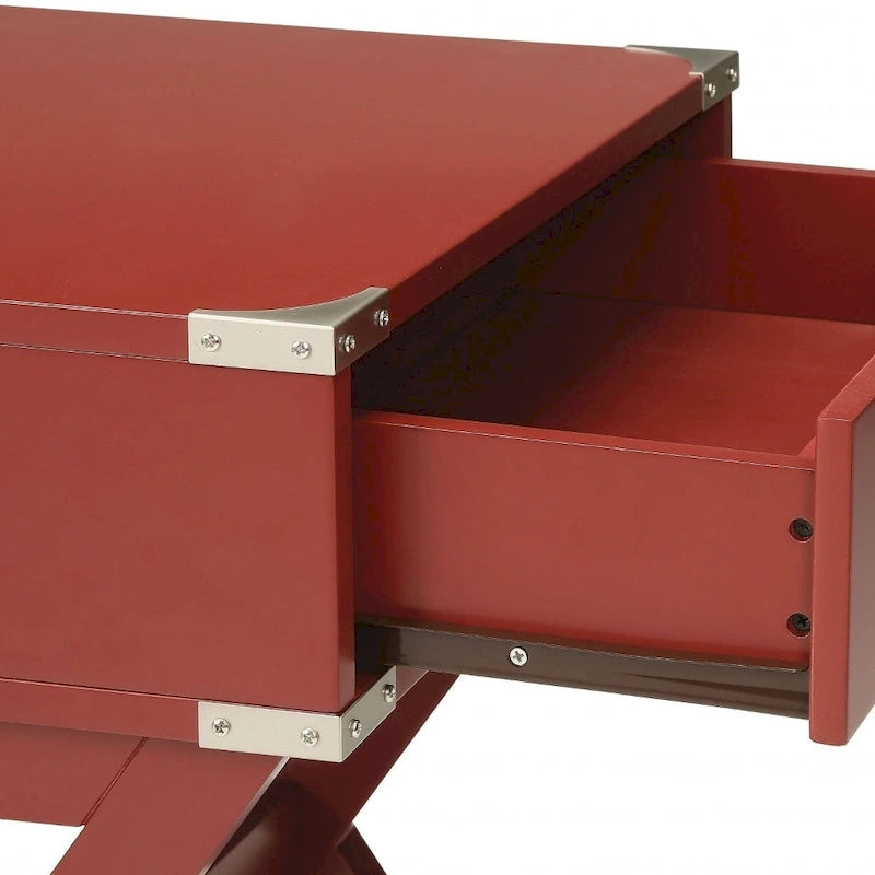 HomeRoots Table d'appoint avec pieds croisés en bois rouge et tiroir - 18 L x 16 P x 24 H