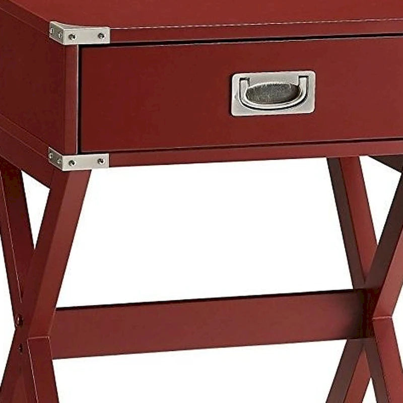 HomeRoots Table d'appoint avec pieds croisés en bois rouge et tiroir - 18 L x 16 P x 24 H