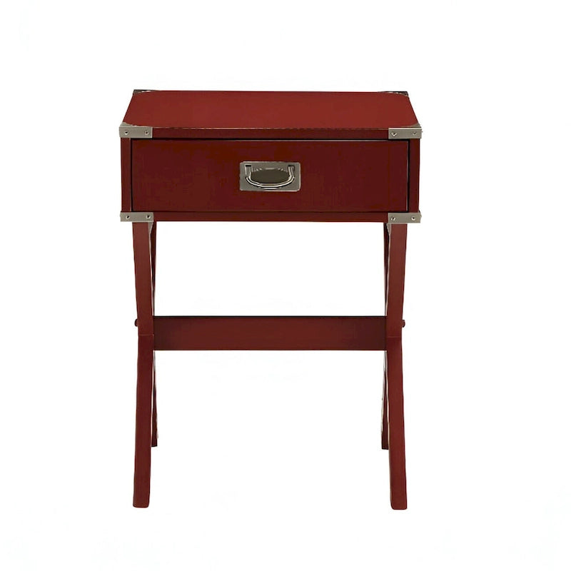 HomeRoots Table d'appoint avec pieds croisés en bois rouge et tiroir - 18 L x 16 P x 24 H