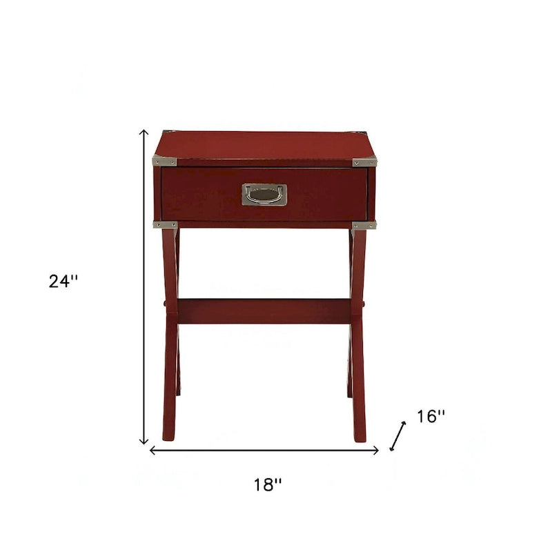 HomeRoots Table d'appoint avec pieds croisés en bois rouge et tiroir - 18 L x 16 P x 24 H