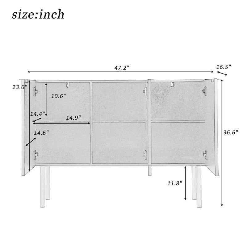 Table d'appoint buffet pour entrée avec pieds en métal doré - 120 L x 42 l x 93 H cm