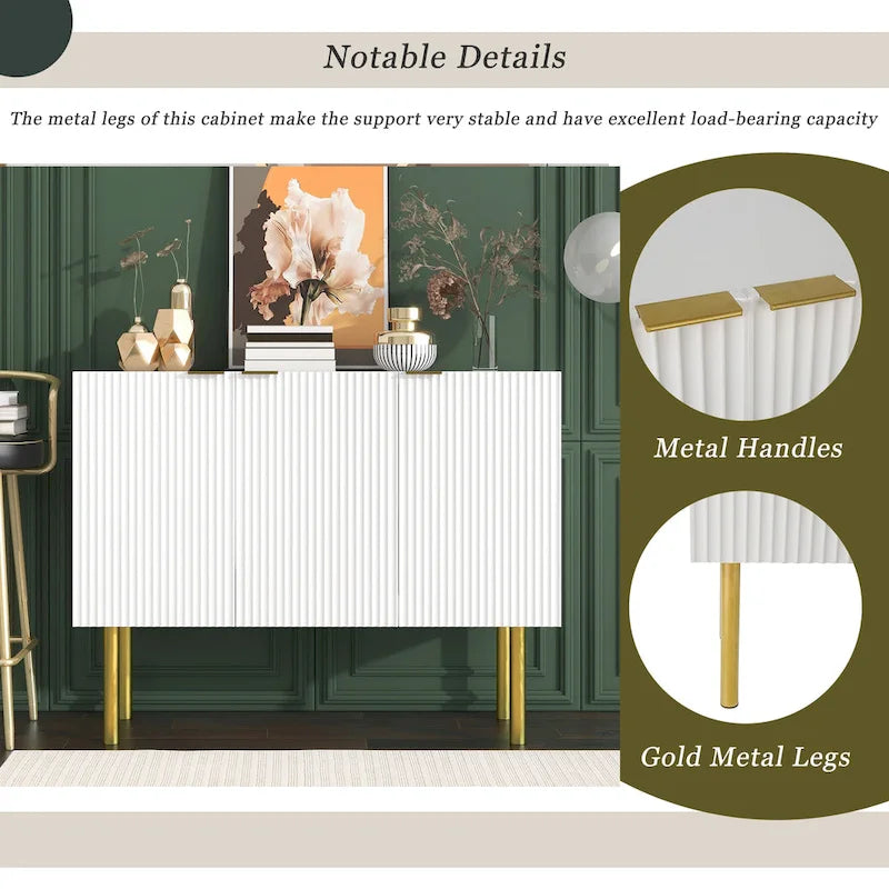 Table d'appoint buffet pour entrée avec pieds en métal doré - 120 L x 42 l x 93 H cm