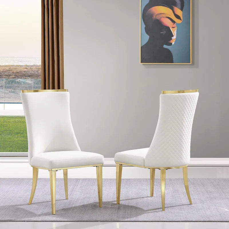 Chaises de salle à manger en velours avec dossier à texture réticulée et garniture métallique sur le dessus