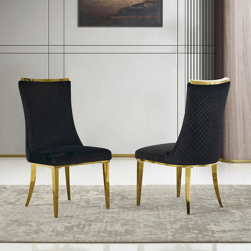 Chaises de salle à manger en velours avec dossier à texture réticulée et garniture métallique sur le dessus
