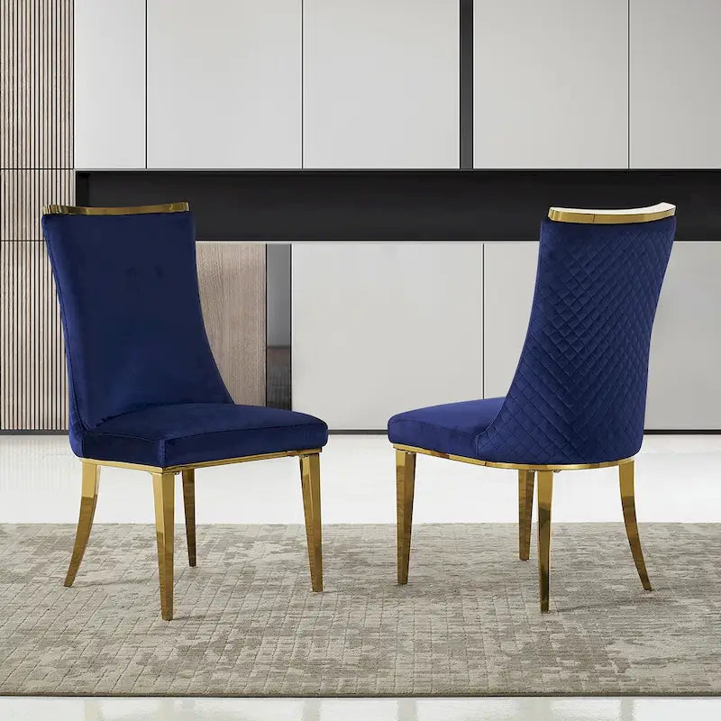 Chaises de salle à manger en velours avec dossier à texture réticulée et garniture métallique sur le dessus