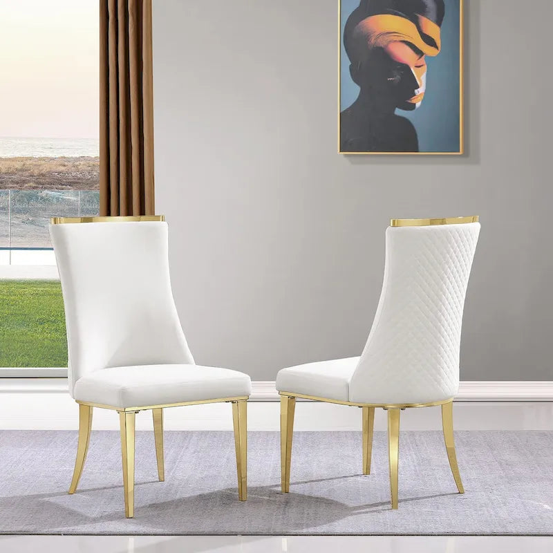 Chaises de salle à manger en velours avec dossier à texture réticulée et garniture métallique sur le dessus