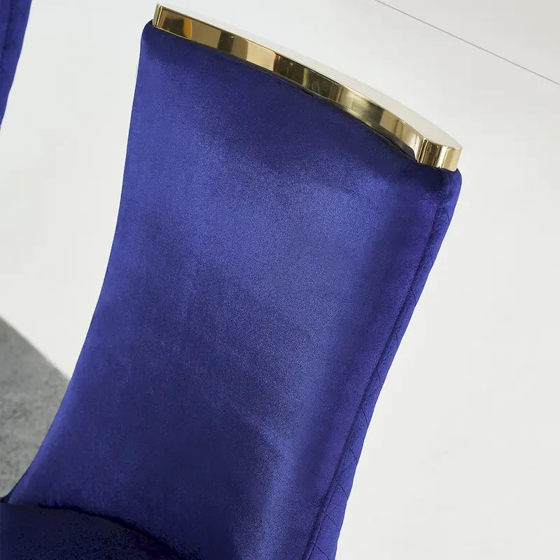 Chaises de salle à manger en velours avec dossier à texture réticulée et garniture métallique sur le dessus