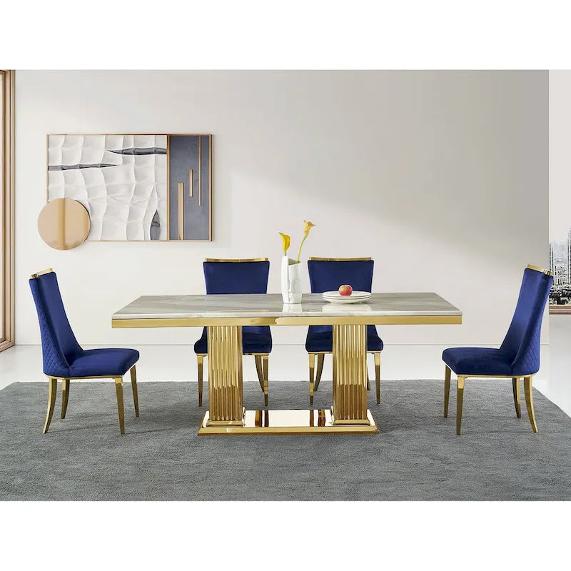 Chaises de salle à manger en velours avec dossier à texture réticulée et garniture métallique sur le dessus