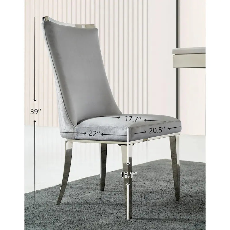 Chaises de salle à manger en velours avec dossier à texture réticulée et garniture métallique sur le dessus