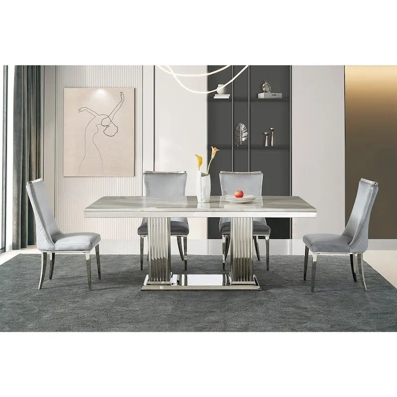 Chaises de salle à manger en velours avec dossier à texture réticulée et garniture métallique sur le dessus