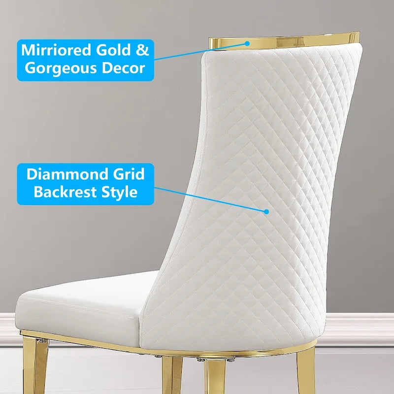 Chaises de salle à manger en velours avec dossier à texture réticulée et garniture métallique sur le dessus