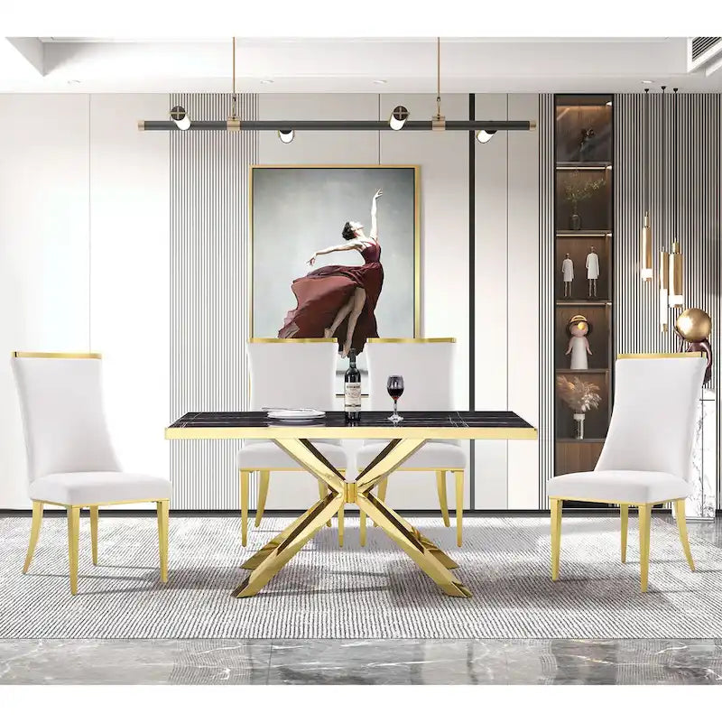 Chaises de salle à manger en velours avec dossier à texture réticulée et garniture métallique sur le dessus