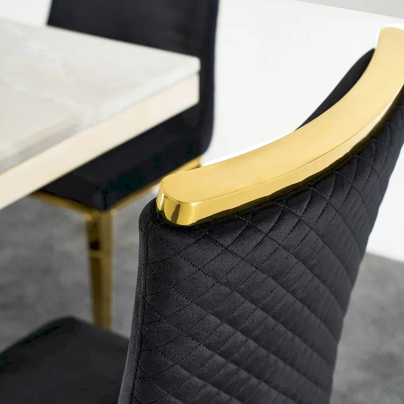 Chaises de salle à manger en velours avec dossier à texture réticulée et garniture métallique sur le dessus