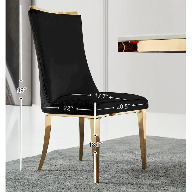 Chaises de salle à manger en velours avec dossier à texture réticulée et garniture métallique sur le dessus
