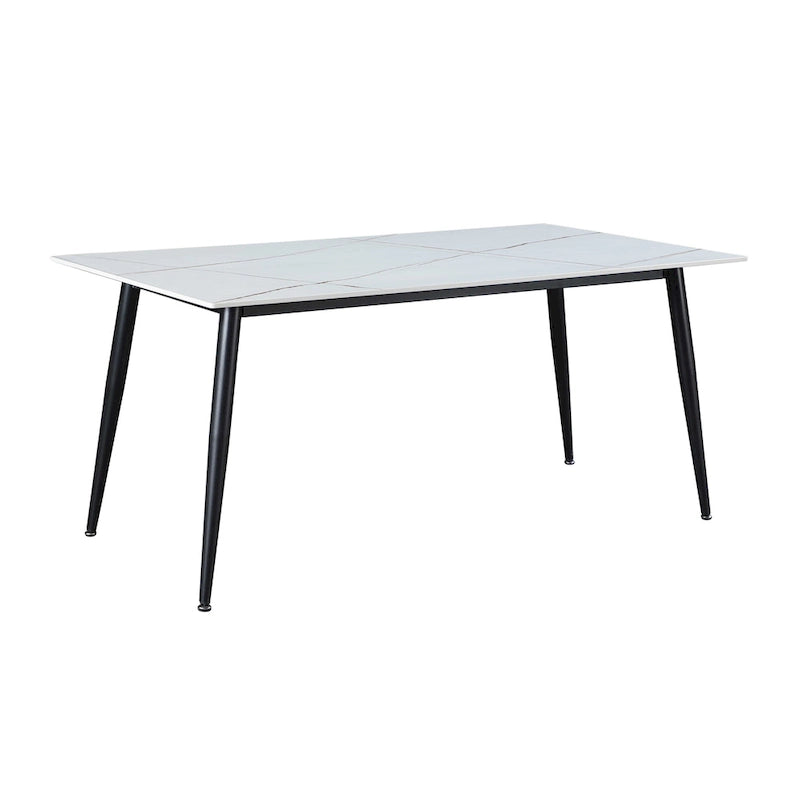 Table de salle à manger Somette Mariana en céramique blanche avec piètement noir mat