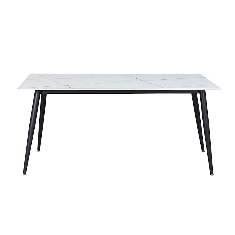 Table de salle à manger Somette Mariana en céramique blanche avec piètement noir mat