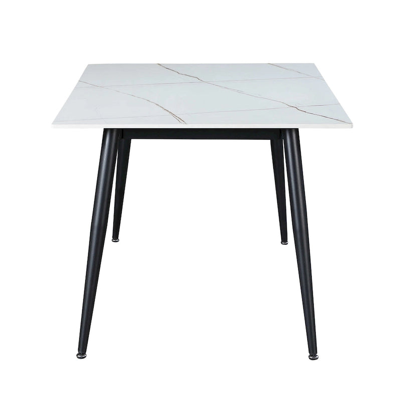 Table de salle à manger Somette Mariana en céramique blanche avec piètement noir mat