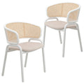 Chaise d'appoint moderne et élégante Ervilla avec dossier en rotin et pieds en acier blanc pour salle à manger et cuisine, lot de 2
