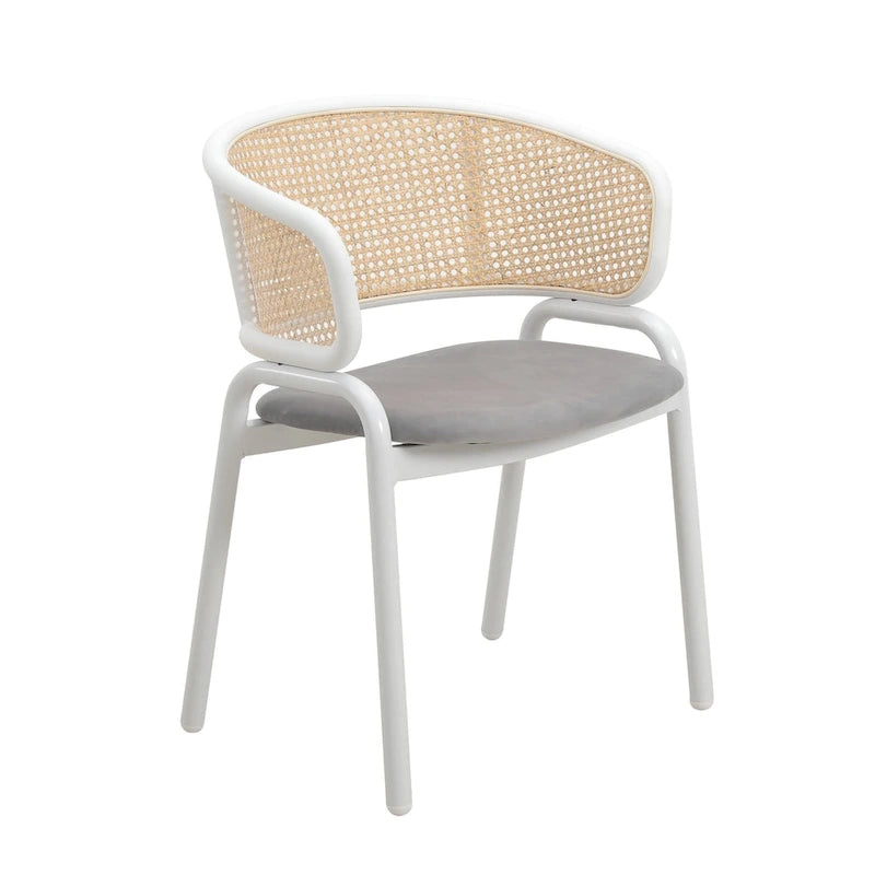 Chaise d'appoint moderne et élégante Ervilla avec dossier en rotin et pieds en acier blanc pour salle à manger et cuisine, lot de 2