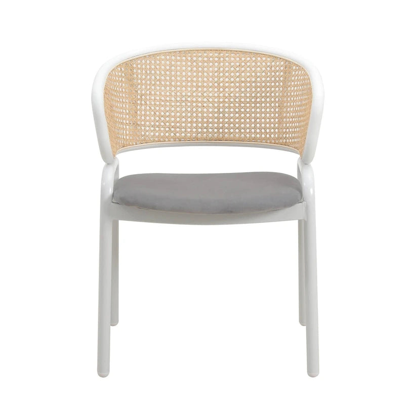 Chaise d'appoint moderne et élégante Ervilla avec dossier en rotin et pieds en acier blanc pour salle à manger et cuisine, lot de 2