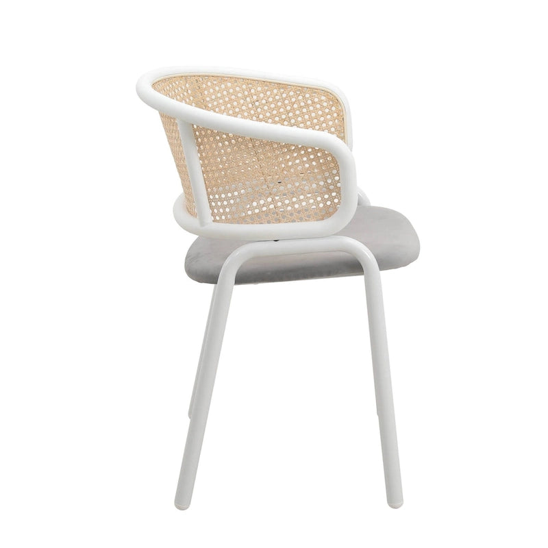 Chaise d'appoint moderne et élégante Ervilla avec dossier en rotin et pieds en acier blanc pour salle à manger et cuisine, lot de 2