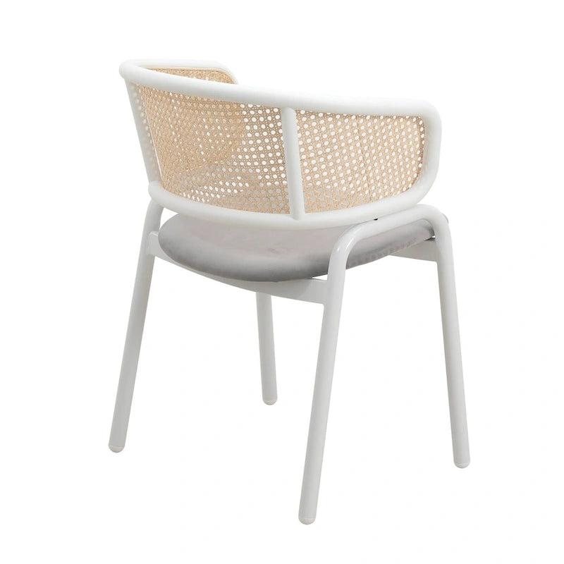 Chaise d'appoint moderne et élégante Ervilla avec dossier en rotin et pieds en acier blanc pour salle à manger et cuisine, lot de 2