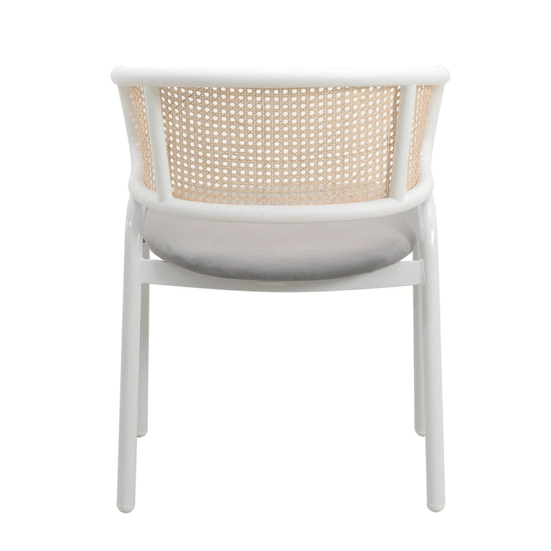 Chaise d'appoint moderne et élégante Ervilla avec dossier en rotin et pieds en acier blanc pour salle à manger et cuisine, lot de 2