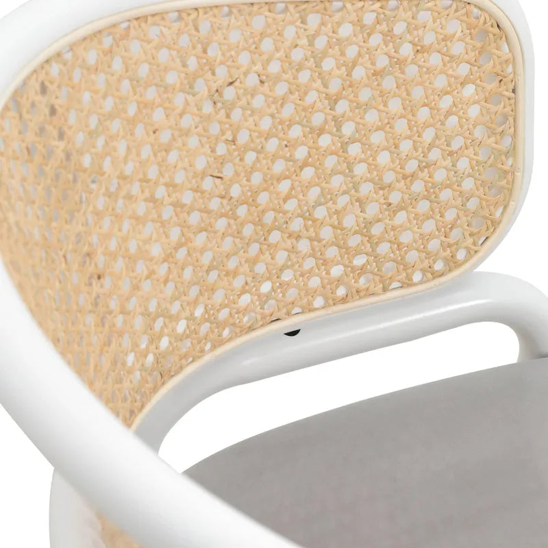 Chaise d'appoint moderne et élégante Ervilla avec dossier en rotin et pieds en acier blanc pour salle à manger et cuisine, lot de 2