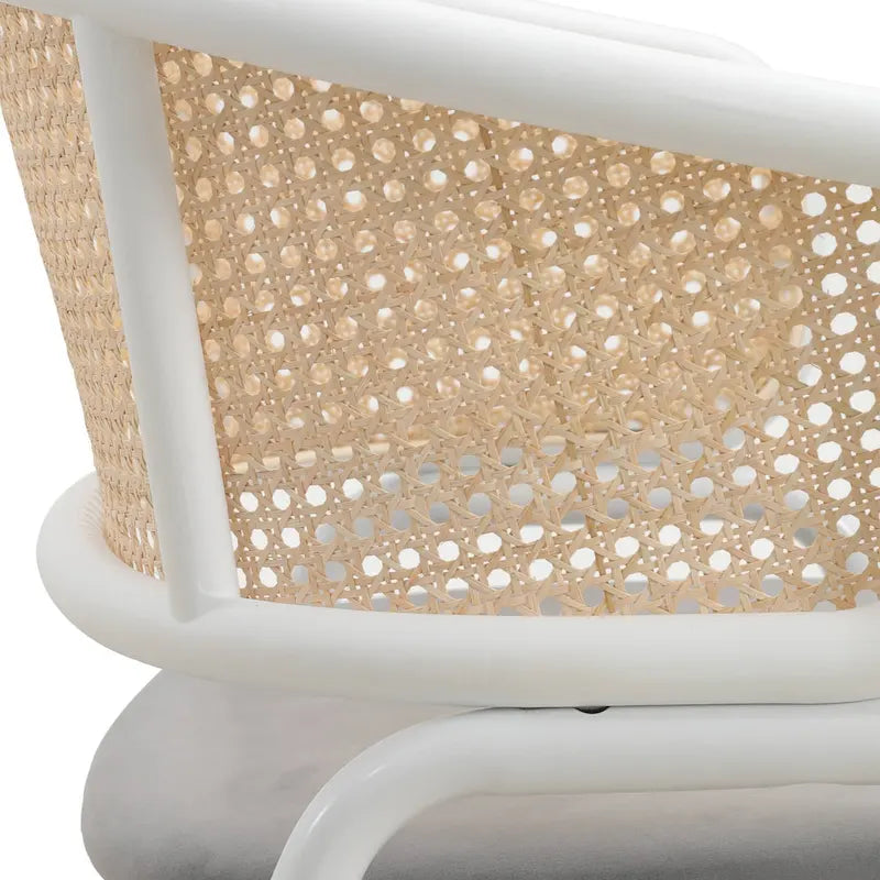 Chaise d'appoint moderne et élégante Ervilla avec dossier en rotin et pieds en acier blanc pour salle à manger et cuisine, lot de 2