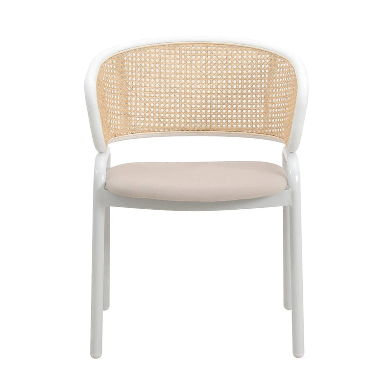 Chaise d'appoint moderne et élégante Ervilla avec dossier en rotin et pieds en acier blanc pour salle à manger et cuisine, lot de 2